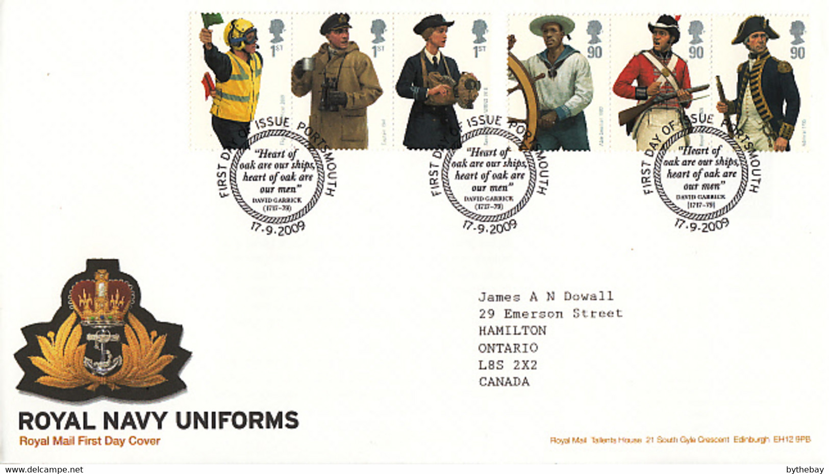 Great Britain 2009 FDC Sc #2688a, #2691a Royal Navy Uniforms - 2001-2010 Em. Décimales