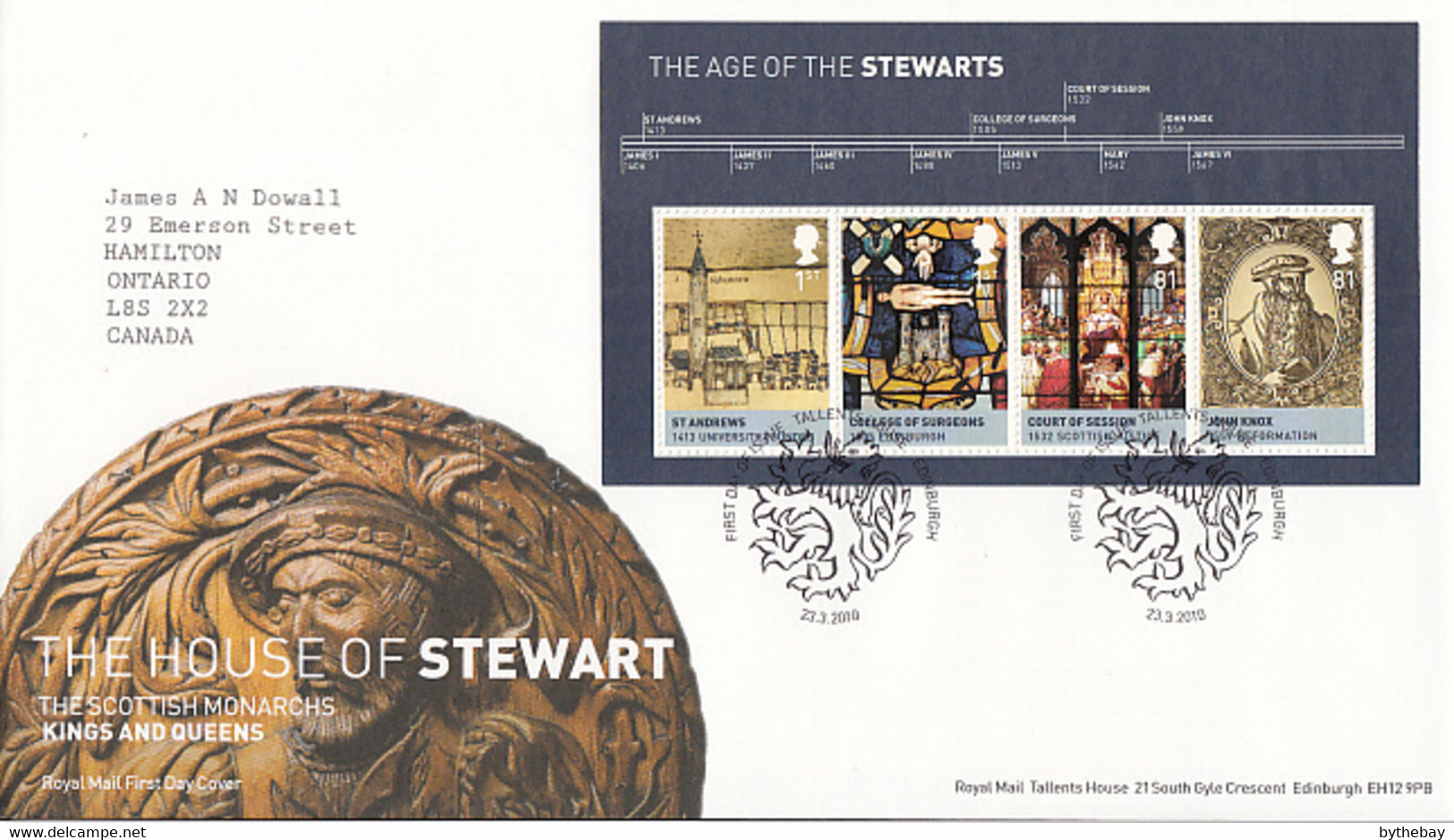 Great Britain 2010 FDC Sc #2774 Sheet Of 4 The Age Of The Stewarts British Royalty - 2001-2010 Decimal Issues