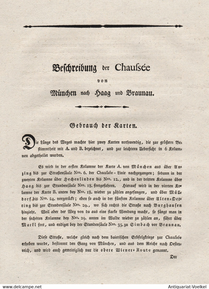 Beschreibung Der Chaussee Von München Nach Haag Und Braunau - Beschreibung Textblätter Karte Haag Braunau Münc - Mappemondes