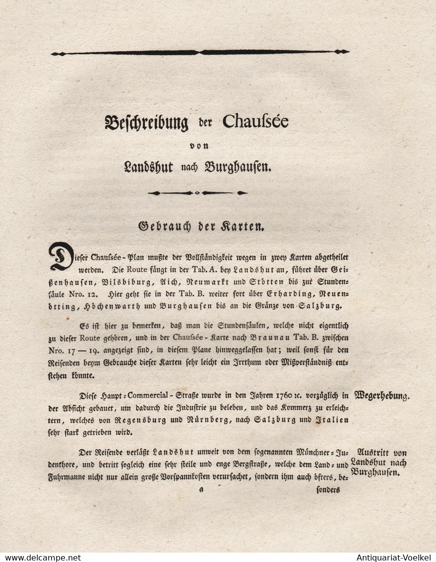 Beschreibung Der Chaussee Von Landshut Nach Burghausen - Beschreibung Textblätter Karte Landshut Burghausen At - Landkarten