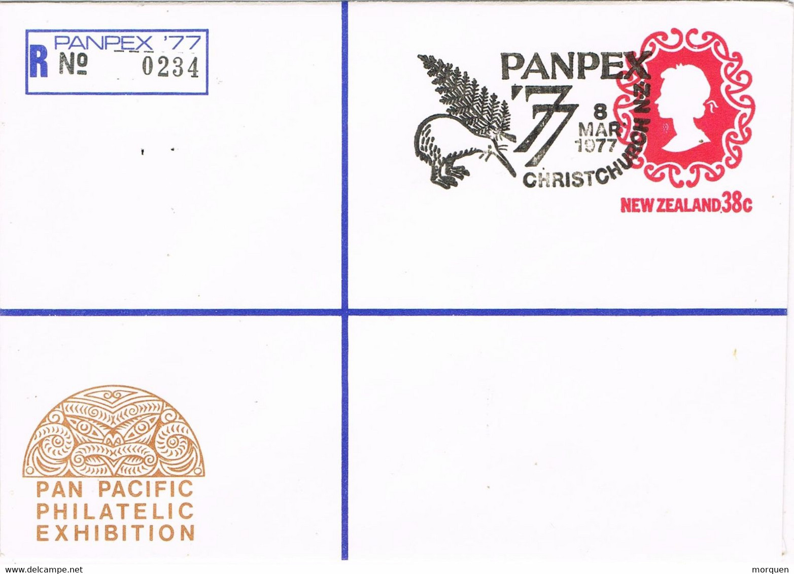 43084. Entero Postal Certificado CHRISTCHURCH (New Zealand) 1977.  PANPEX 77, Philatelic Exhibition - Postal Stationery