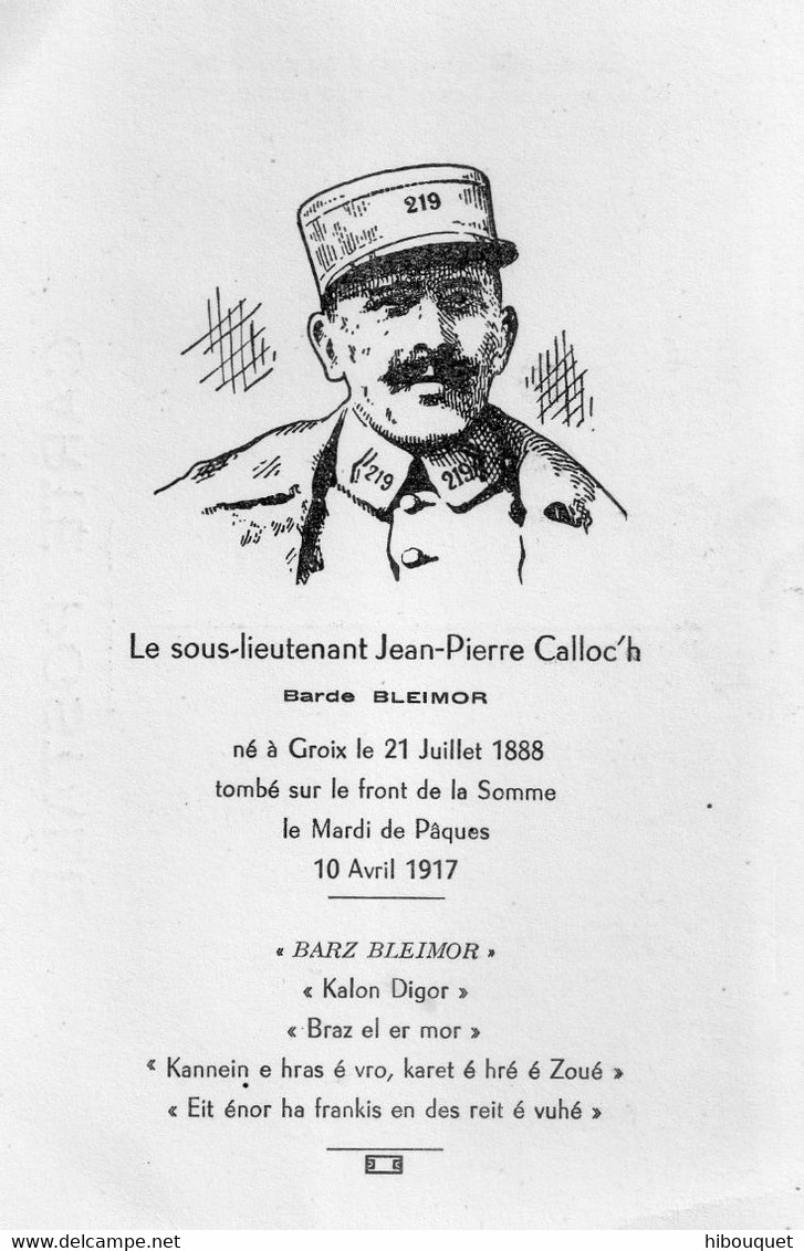 CPSM, Carte Vendue Au Profit Du Monument Du Sous Lieutenant Jean-Pierre Calloc'h, Barde Bleimor, 1988-1917 Du  219éme - Groix