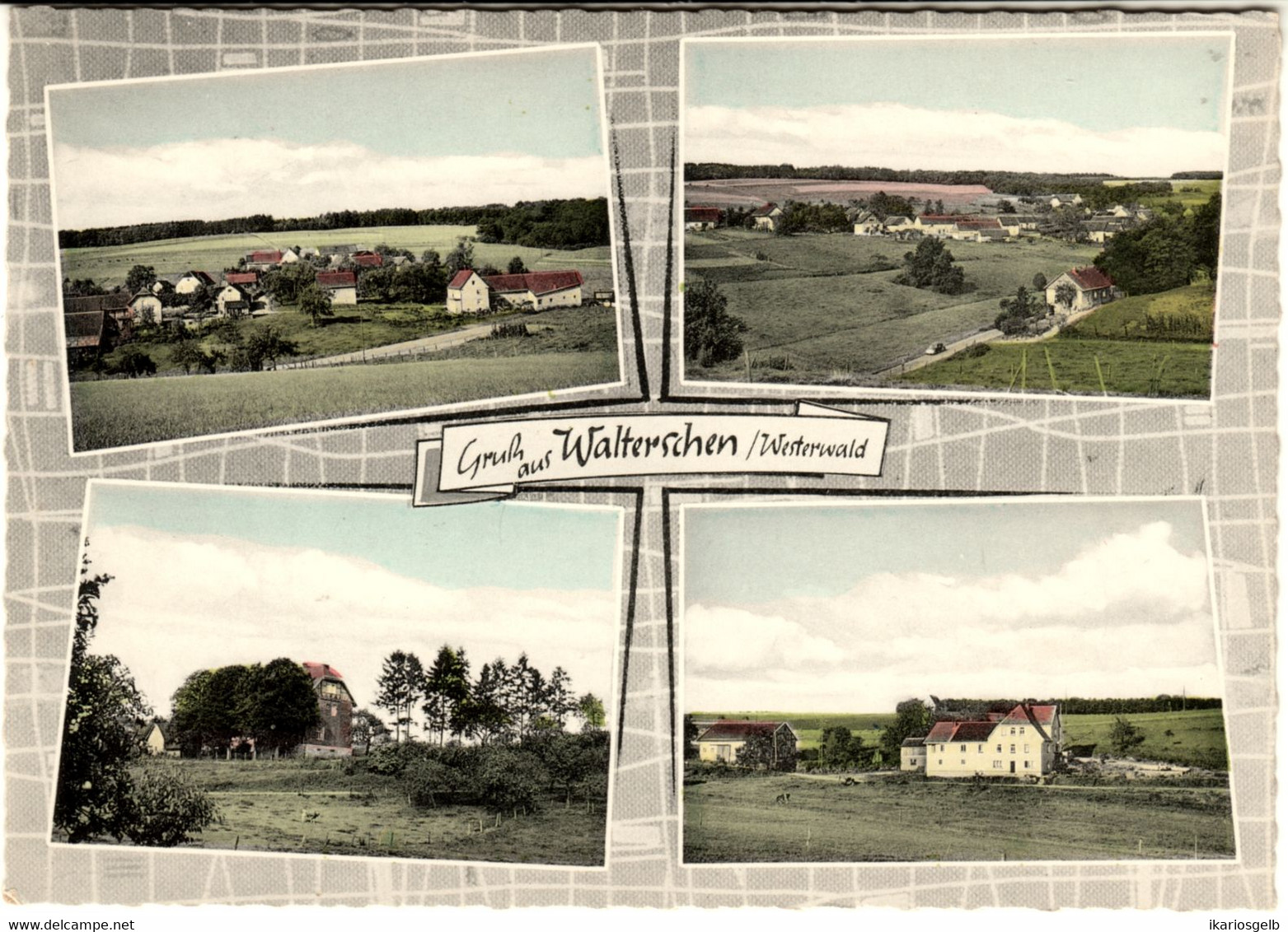 WALTERSCHEN Bei Flammersfeld Altenkirchen Westerwald Sayn ~1953 " 4-geteilte Colorierte Ortsansichten " - Hachenburg