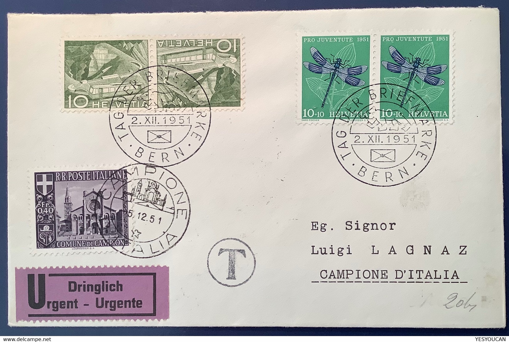 Campione D’ Italia 1944 Segnatasse Lettera (Schweiz Brief Portomarken Postage Due Local Post Cover Church Insect - Emissions Locales/autonomes