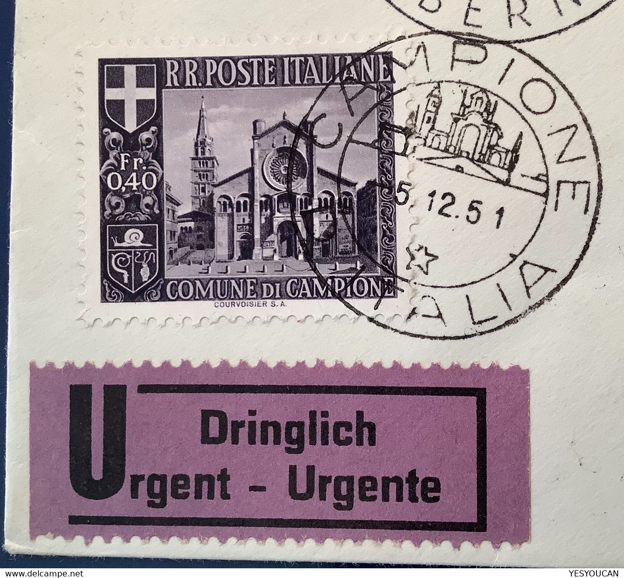 Campione D’ Italia 1944 Segnatasse Lettera (Schweiz Brief Portomarken Postage Due Local Post Cover Church Insect - Emissioni Locali/autonome