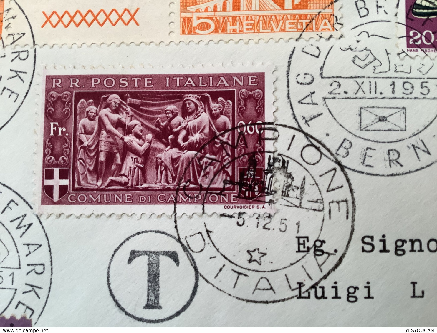 Campione D’ Italia 1944 Segnatasse Lettera(Schweiz Brief Portomarken Postage Due Local Post Cover Art Religion Butterfly - Emissions Locales/autonomes