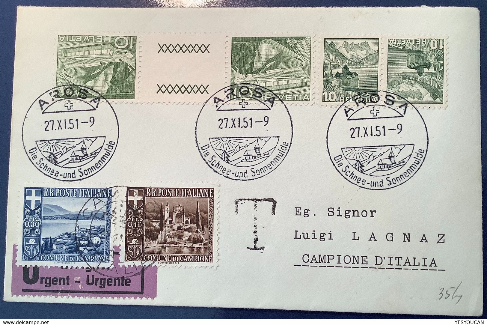Campione D’ Italia 1944 Segnatasse Lettera(Schweiz Brief Portomarken Postage Due Local Post Cover Garden Architecture - Emissions Locales/autonomes