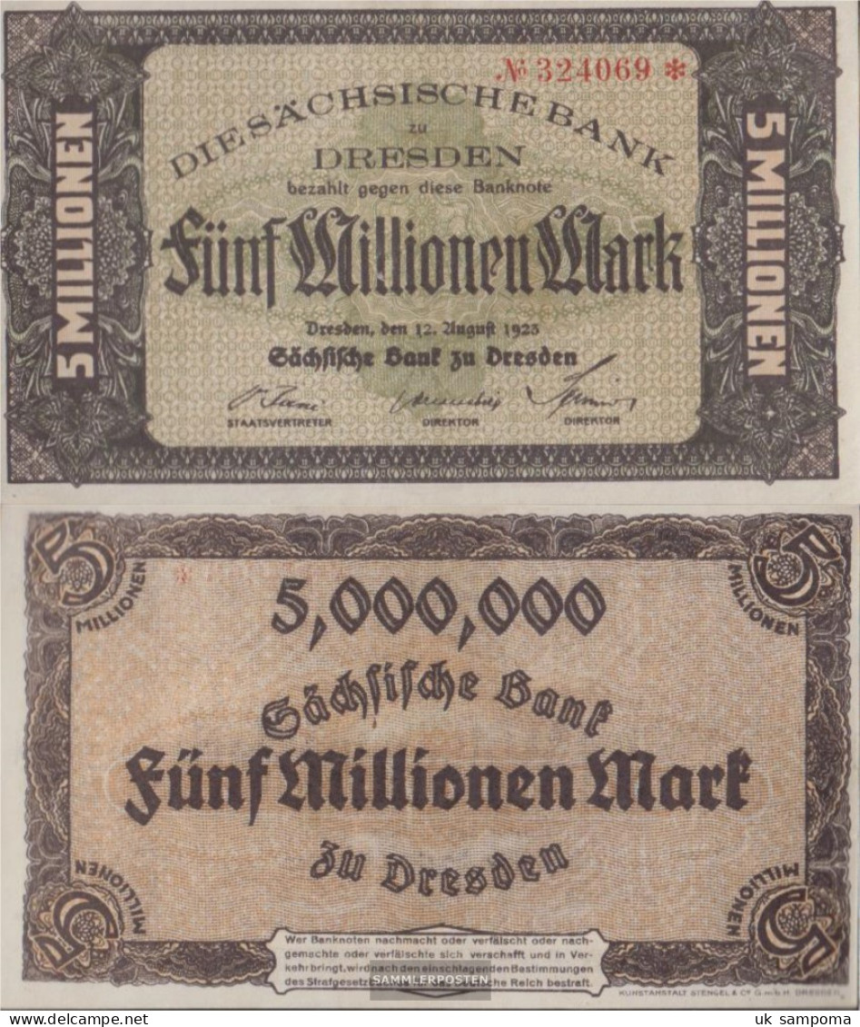 Saxony Rosenbg: SAX17 Länderbanknote Saxony Used (III) 1923 5 Million. Mark - 5 Millionen Mark