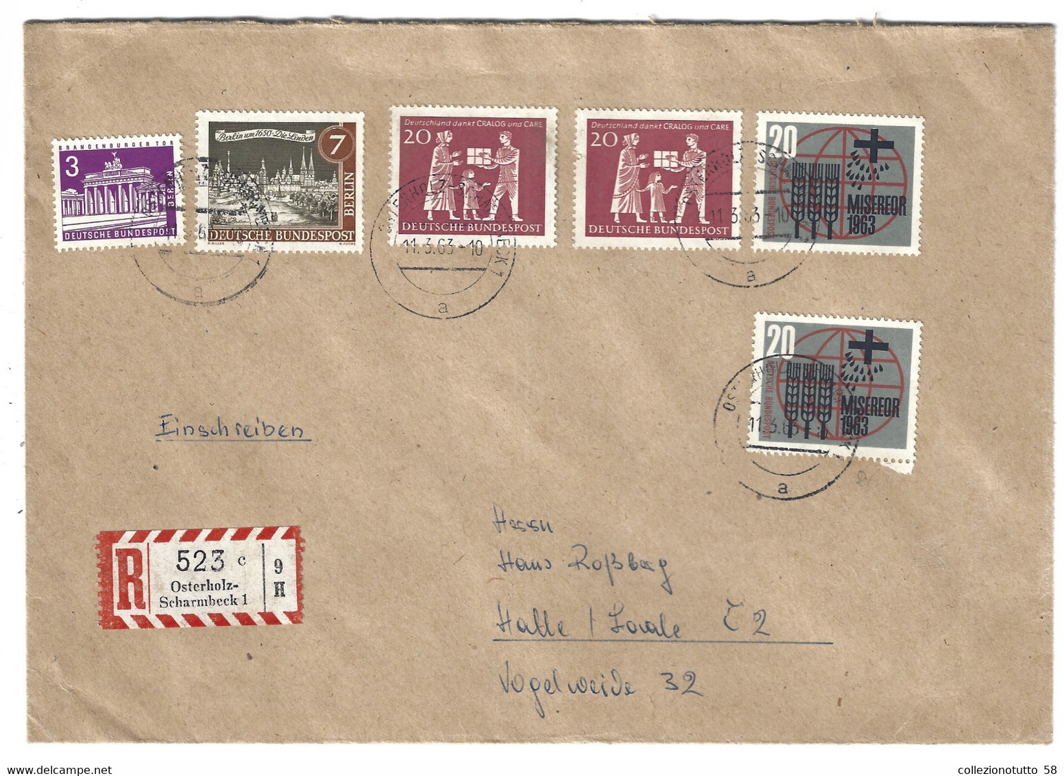 Einschreiben Aus Osterholz-Scharmbeck Nach Halle/Saale Mit Berlin Briefmarlen Und Miser 1963 - Cartas & Documentos