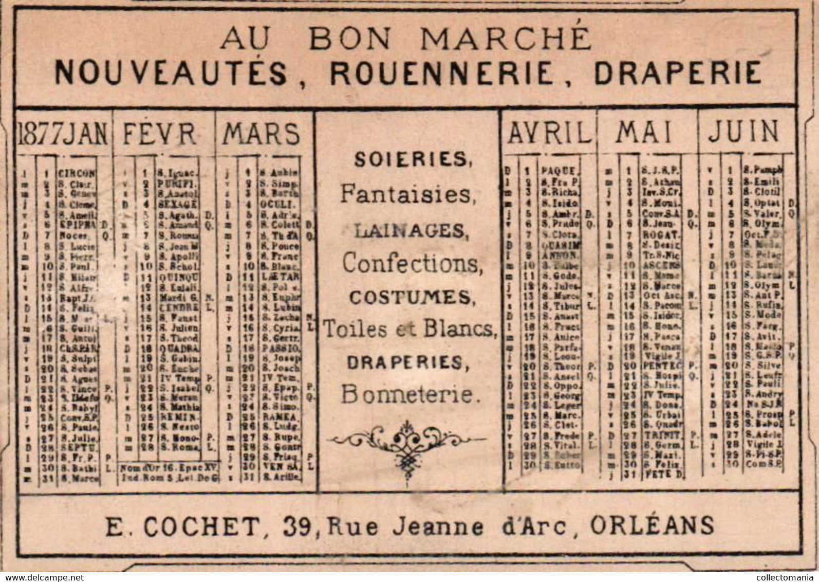 3 Chromos Au Bon Marché  Orléans Calendriers  1877 Le Petit Faust  Abeilard La Périchole, Presse Manuele Lithograhique - Small : ...-1900