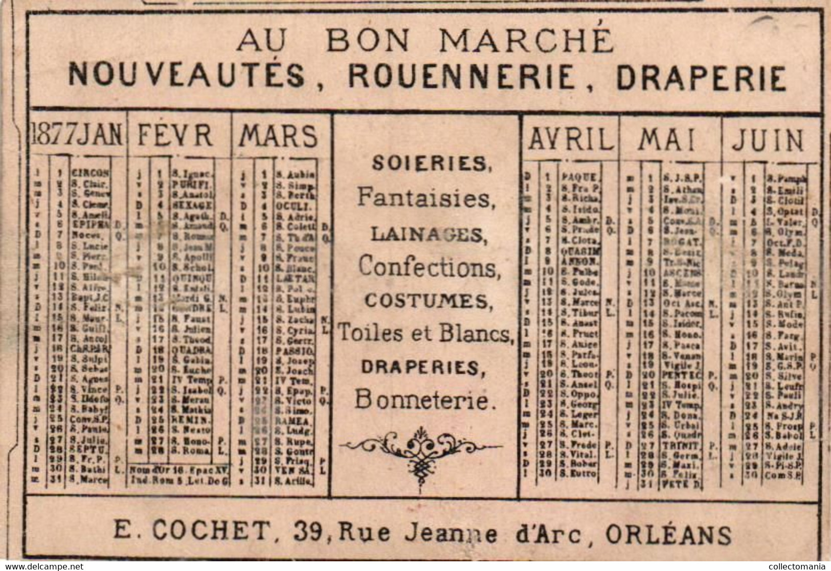 3 Chromos Au Bon Marché  Orléans Calendriers  1877 Le Petit Faust  Abeilard La Périchole, Presse Manuele Lithograhique - Klein Formaat: ...-1900