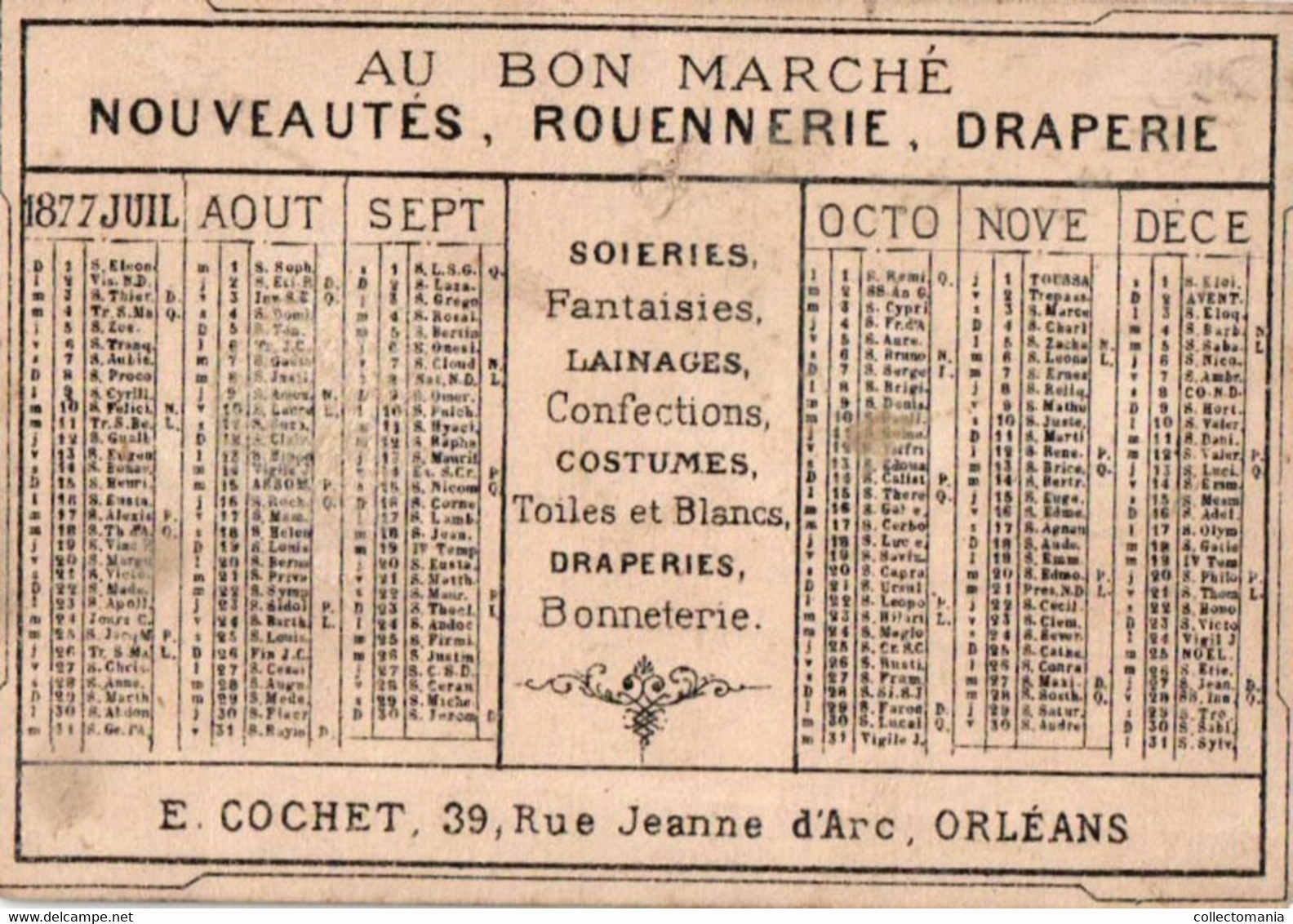 3 Chromos Au Bon Marché  Orléans Calendriers  1877 Le Petit Faust  Abeilard La Périchole, Presse Manuele Lithograhique - Klein Formaat: ...-1900