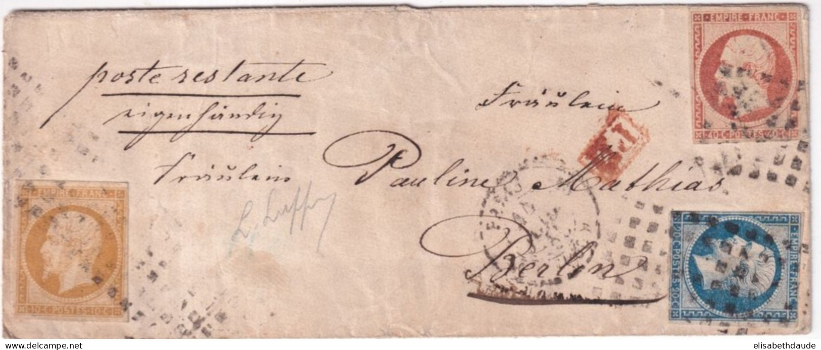 1855 - TARIF 70c !! => PRUSSE - LETTRE ROULETTE De POINTS (IND 18 !!) => POSTE RESTANTE à BERLIN - ENSEMBLE RARE ! - 1853-1860 Napoleon III