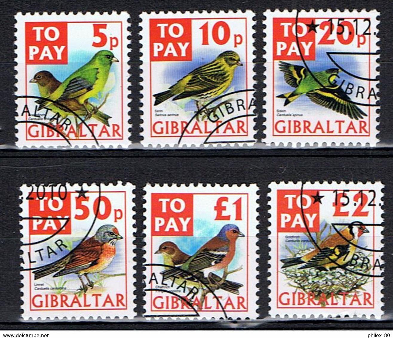 Gibraltar / 2002 / Timbres-taxe / Oiseaux / YT N° 26 à 31 Oblitérés / Série Complète - Gibraltar