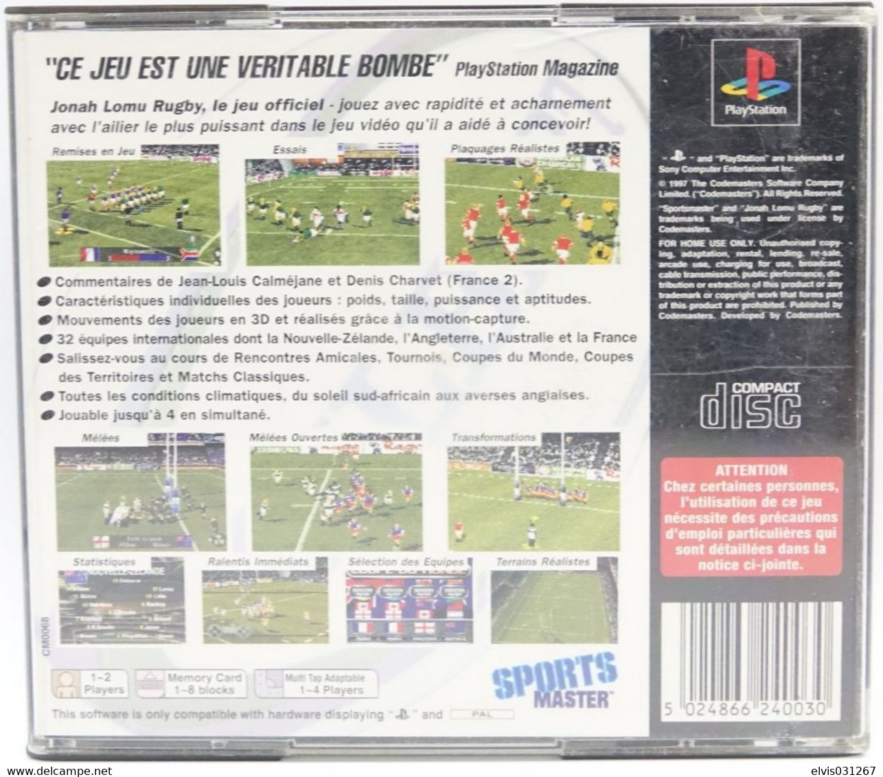 SONY PLAYSTATION ONE PS1 : JONAH LOMU RUGBY - Playstation
