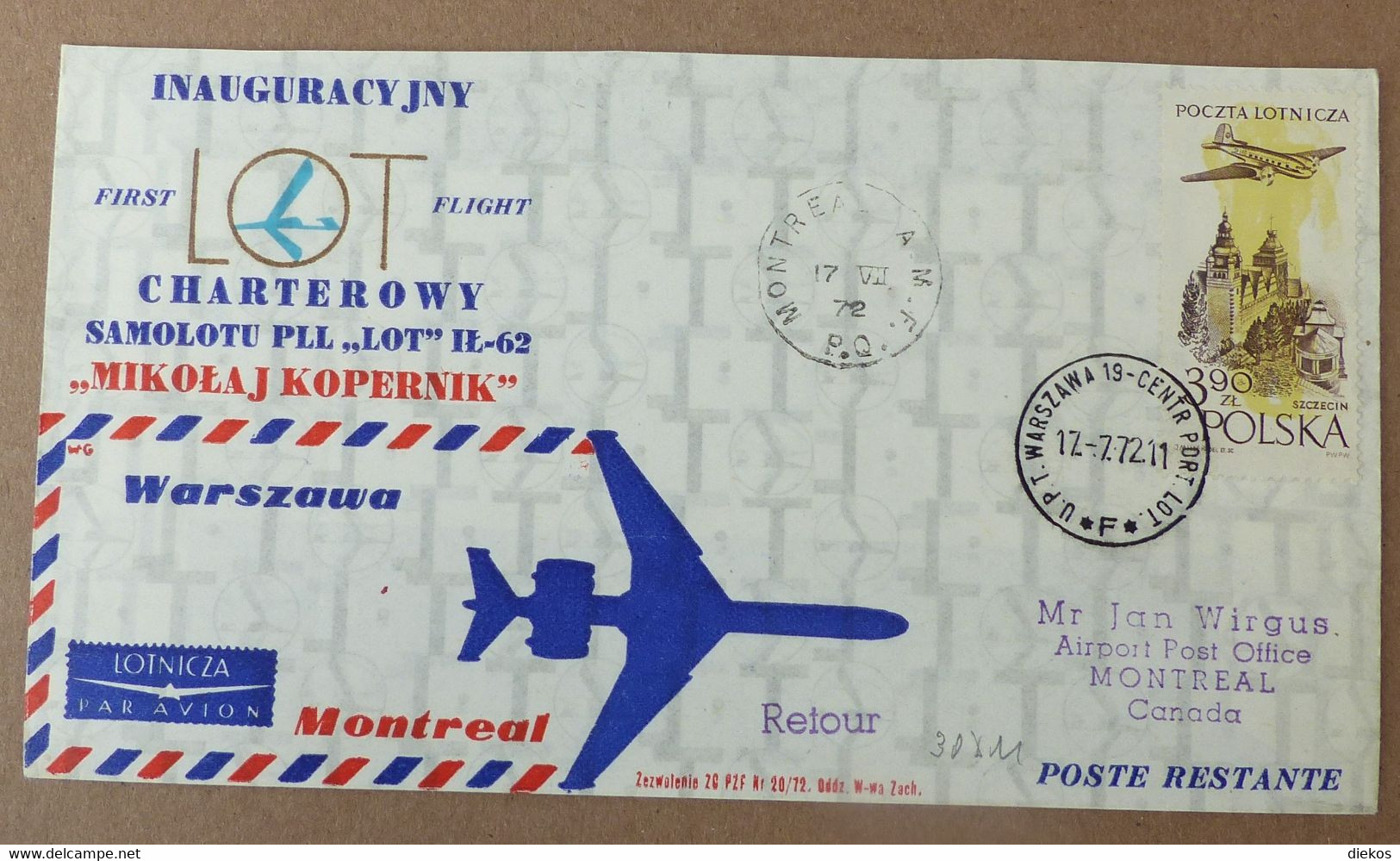 Polen Luftpost Lotnicza   Airplane  Warschau  Montreal  1972     #cover5508 - Airplanes