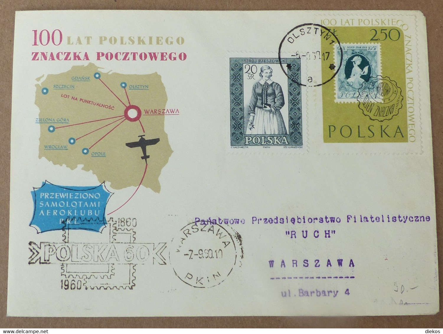 Polen Luftpost Lotnicza   Airplane Olsztyn   Warschau  1960     #cover5515 - Flugzeuge