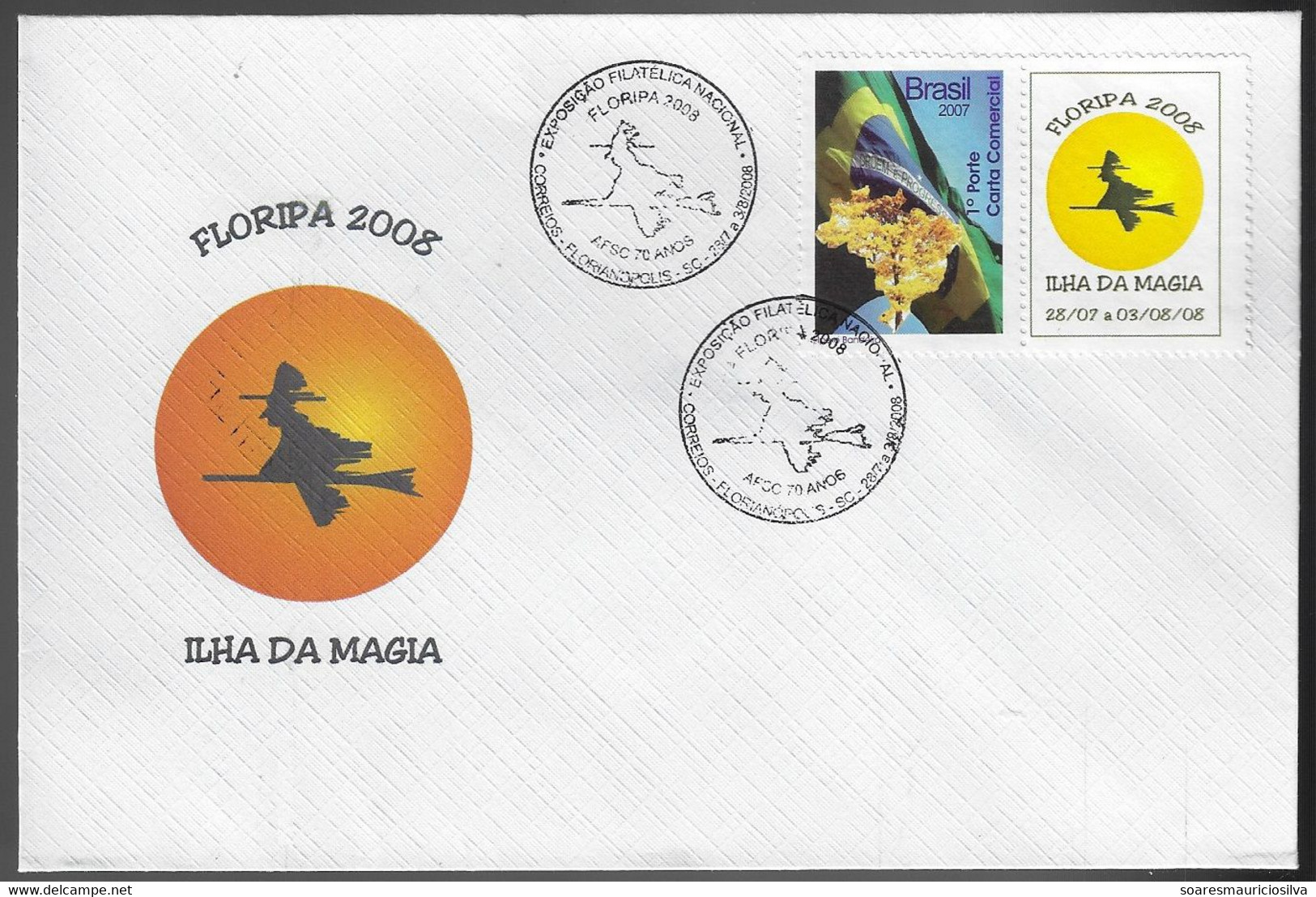 Brazil 2008 Cover Personalized Stamp National Philatelic Exhibition in Florianópolis Magic Island Witch Flying In Broom - Personalisiert