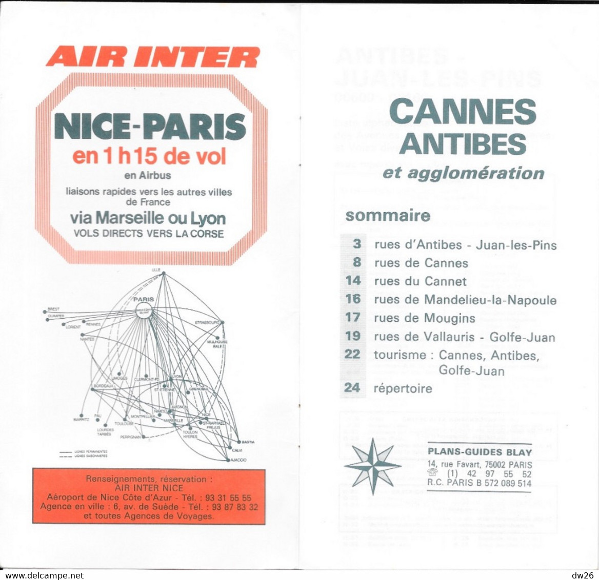 Plan Guide Blay: Cannes, Antibes Et Agglomération, Index Des Rues, Carte Séparée En Couleur - Autres & Non Classés