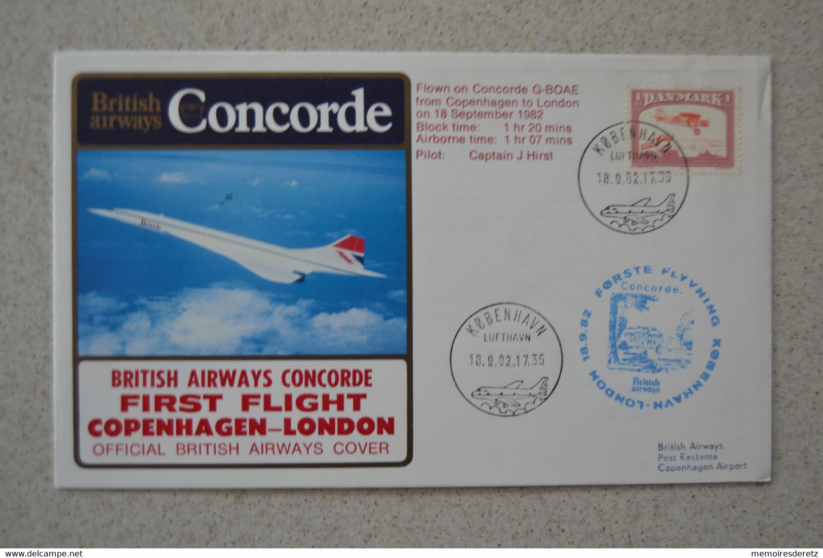 Avion CONCORDE - Pli Vol 18/09/1982 - First Flight COPENHAGEN LONDON - Concorde