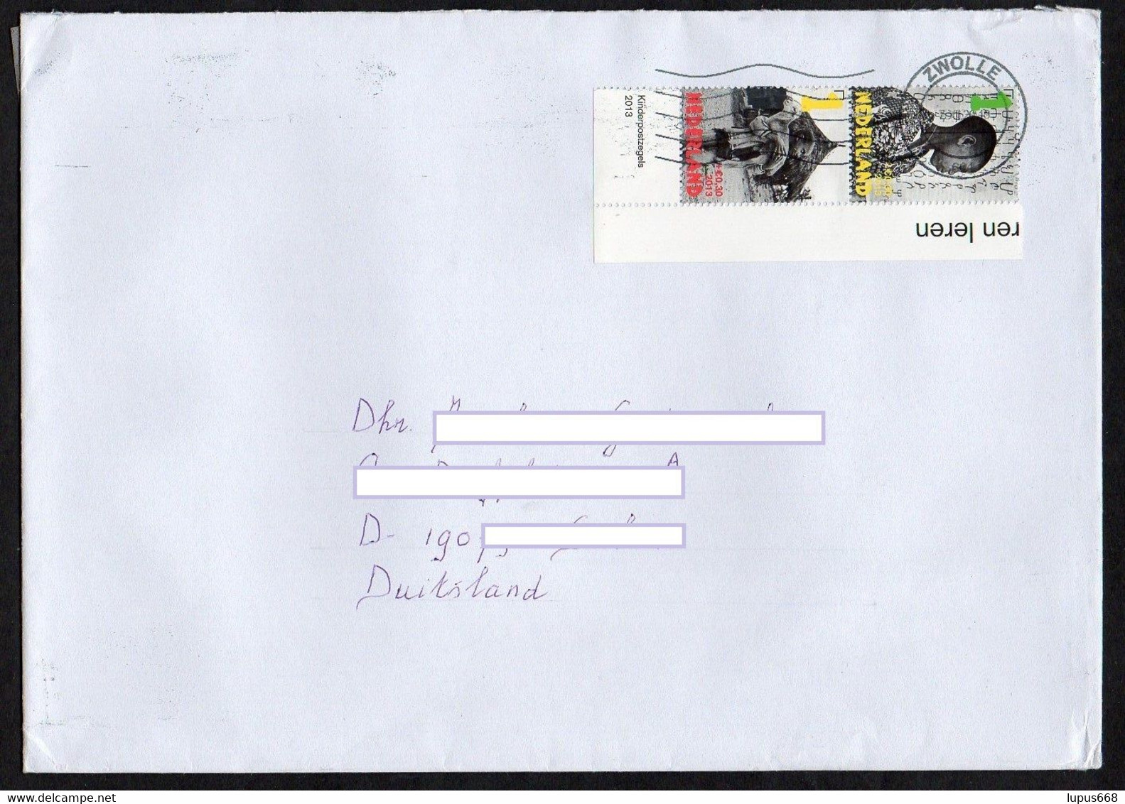 Niederlande  2013 MiNr. 3158, 3161  Voor Het Kind Auf Brief/letter In Die BRD - Briefe U. Dokumente