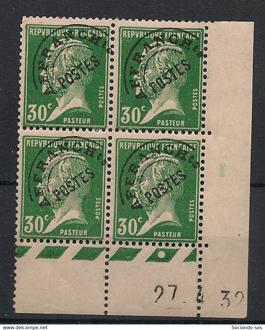 FRANCE - 1932 - Préo N°Yv. 66 - Pasteur - Bloc De 4 Coin Daté - Neuf Luxe ** / MNH / Postfrisch - Voorafgestempeld