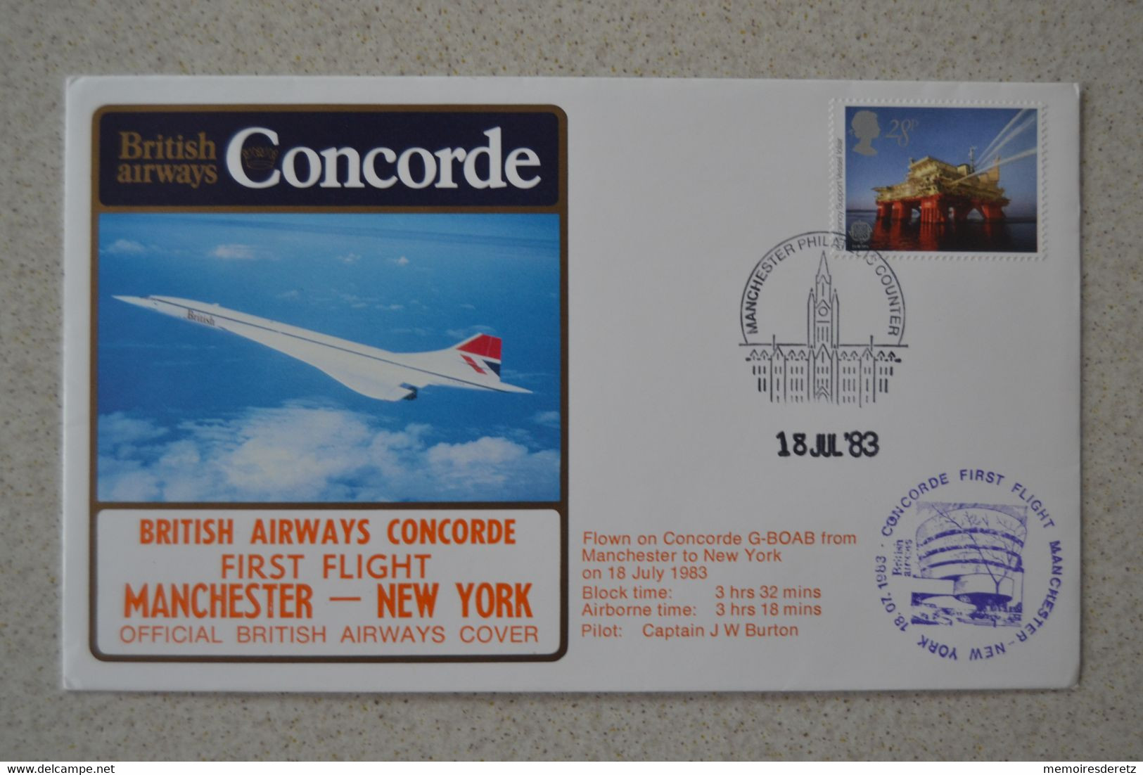 Avion CONCORDE - Pli Vol First Flight MANCHESTER NEW-YORK - 18/07/1983 - Concorde