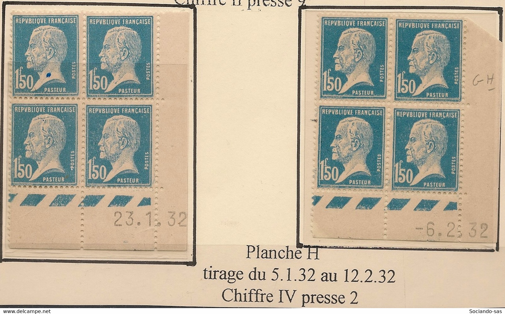 FRANCE - 1932 - N°Yv. 181 - Pasteur 1f50 Bleu - 2 Blocs De 4 Coin Daté - Neuf **/* - ....-1929