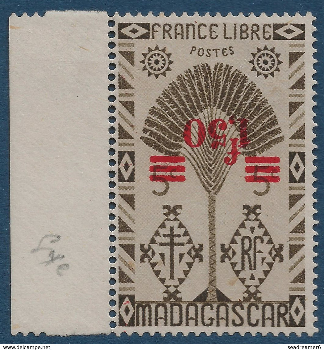 FRANCE Colonies Madagascar N°286a* BDFeuille Variété Surcharge Renversée ! TTB & Rare Signé A.BRUN - Unused Stamps