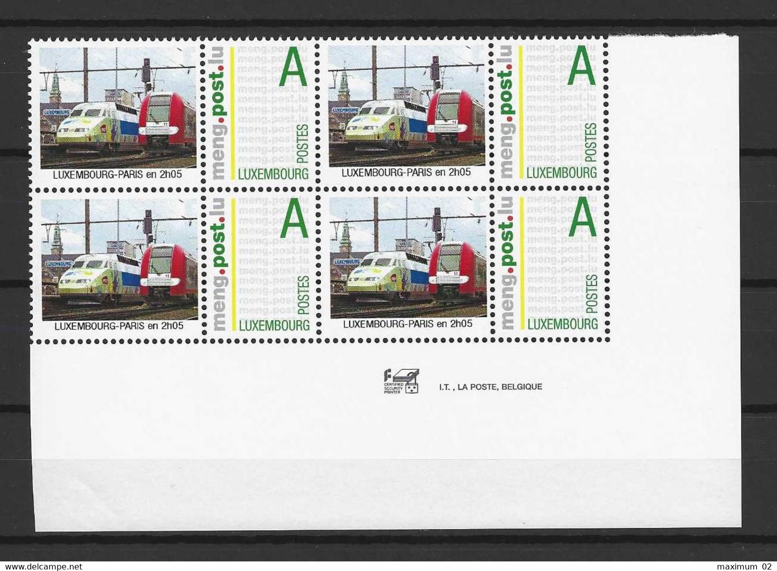 Luxemburg - Personalisierte Marke Nr 2 Von 2007 - Eisenbahn TGV Verbindung Luxemburg - Paris / Viererblock - Postfrisch - Unused Stamps