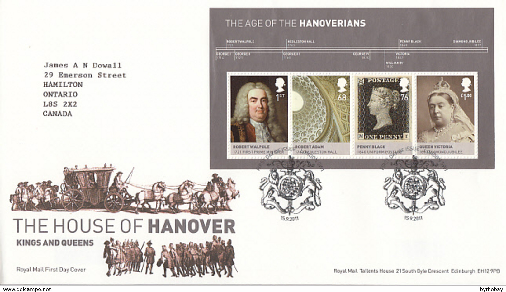 Great Britain 2011 FDC Sc #2946 Sheet Of 4 The Age Of The Hanoverians British Royalty - 2011-2020 Decimal Issues