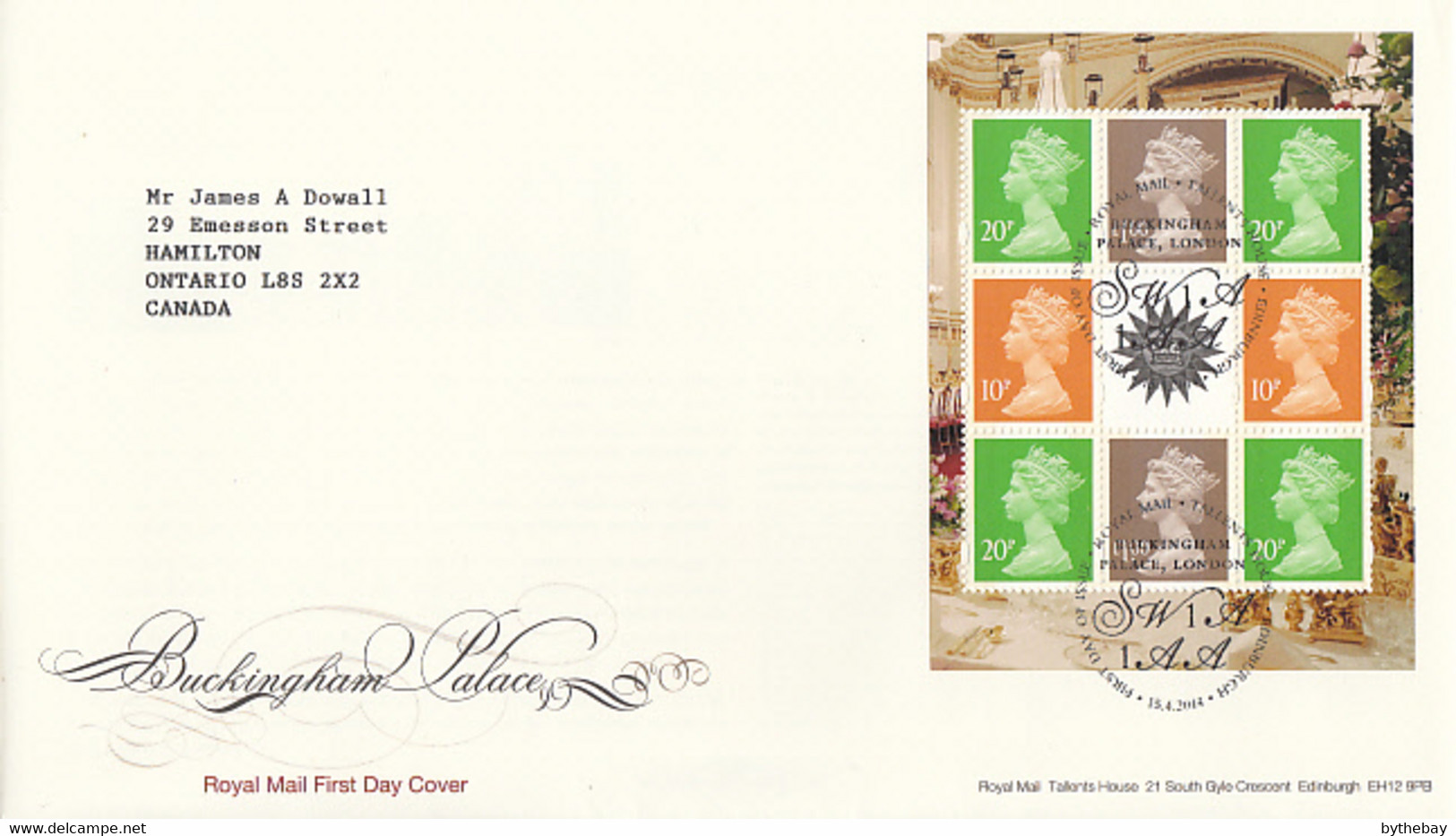 Great Britain 2014 FDC Pane Of 8 Machins, Label Buckingham Palace - 2011-2020 Em. Décimales