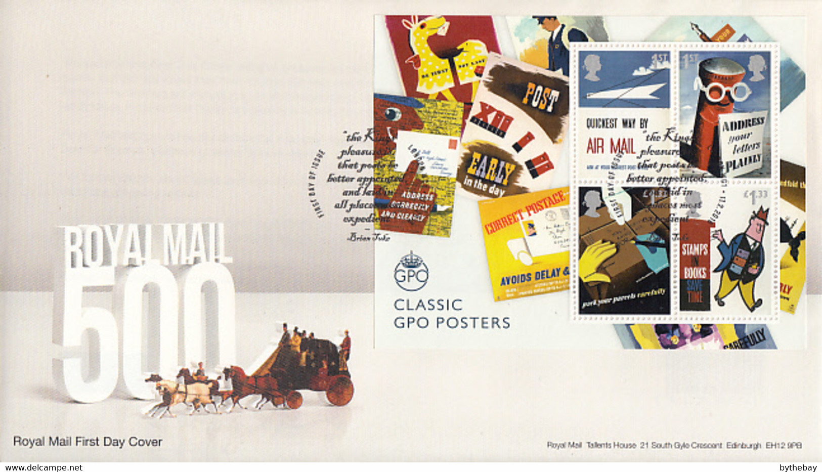 Great Britain 2016 FDC Sheet Of 4 Classic GPO Posters Royal Mail 500th Anniversary - 2011-2020 Em. Décimales