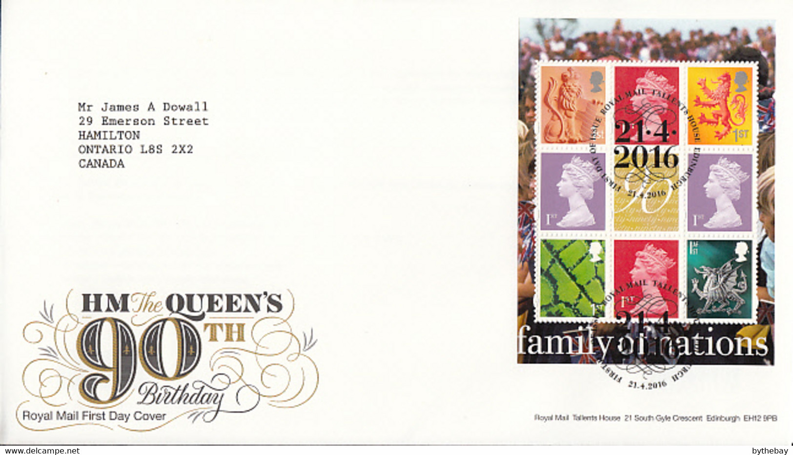 Great Britain 2016 FDC Pane Of 8 Machins, Label 90th Birthday QEII - 2011-2020 Decimal Issues