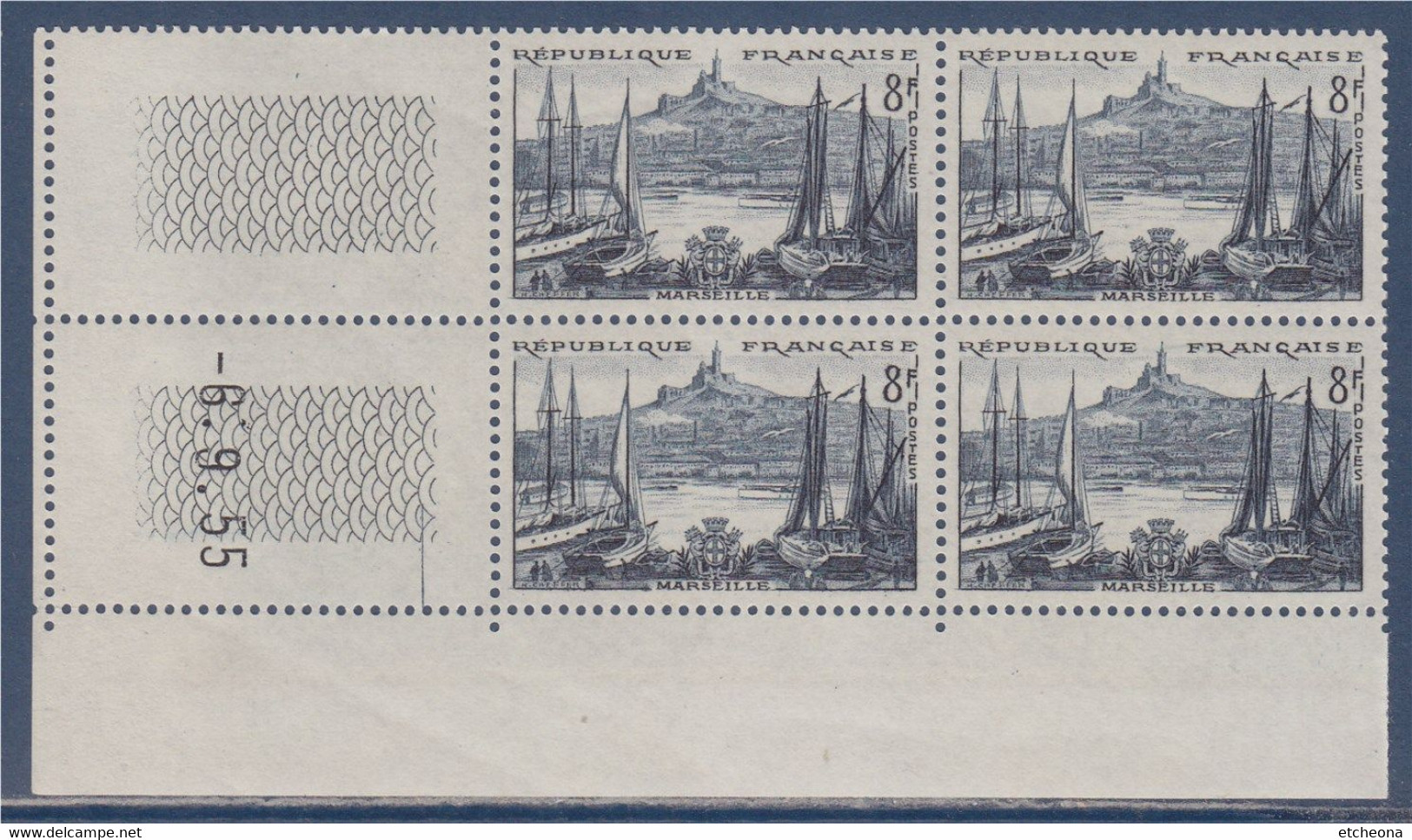 Série Touristique Marseille Vieux Port Notre Dame De La Garde Coin Daté X 4 Du 6.9.55 Neuf N°1037 - 1950-1959