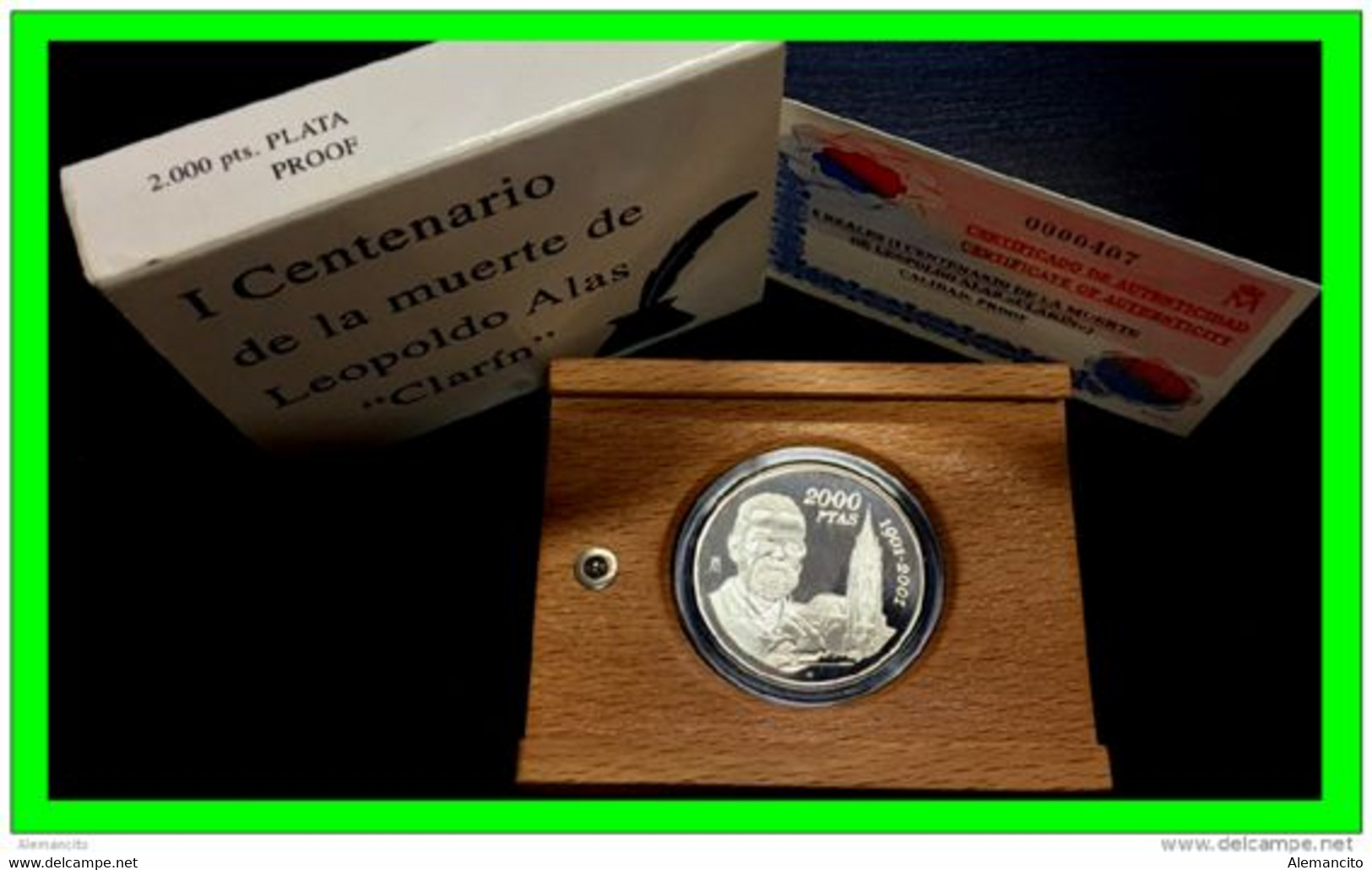 ESPAÑA - 2000 PESETAS - PLATA  AÑO 1991 PRIMER CENTENARIO DE LA MUERTE DE LEOPOLDO ALAS "LARIN " -PROOF - 2 000 Pesetas