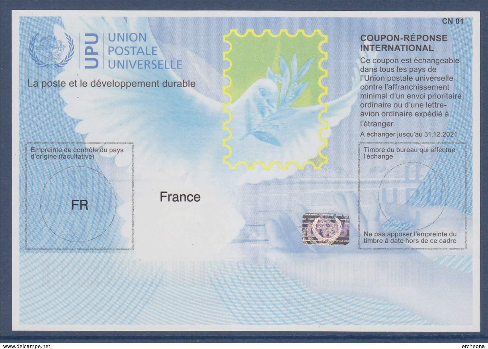 Coupon Réponse International UPU France Validité 31.12.2021 - Coupons-réponse