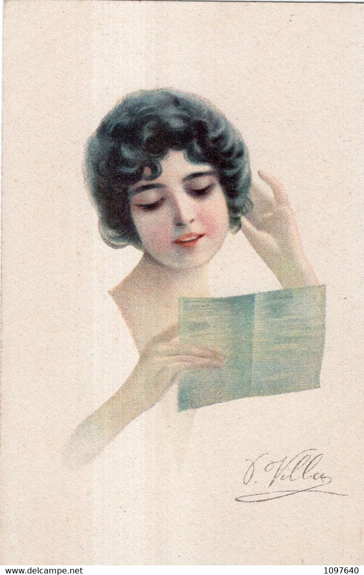 Illustrateur : VILLON. Belle Jeune Femme Brune Lisant Une Lettre - Villon