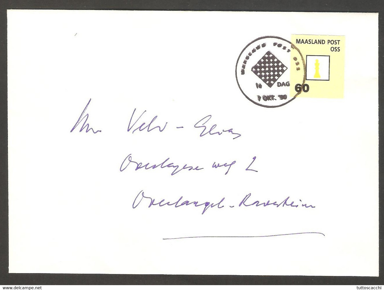 Chess FDC Maasland 1990 - Yellow, Traveled - Echecs