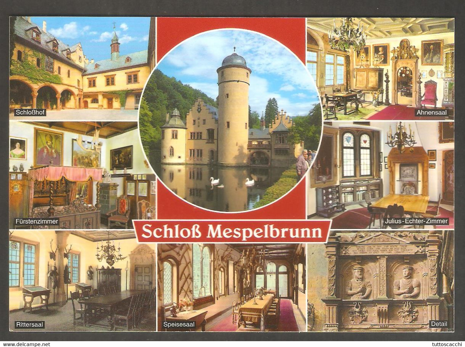 MESPELBRUNN Castle - Picture Postcard With Chess Set - Echecs
