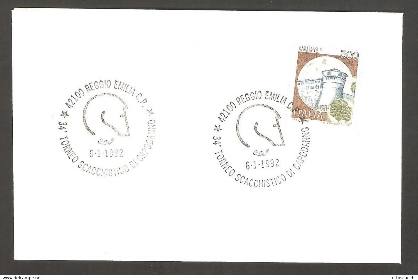 Italy 1992 Reggio Emilia - Chess Cancel On Envelope - Echecs