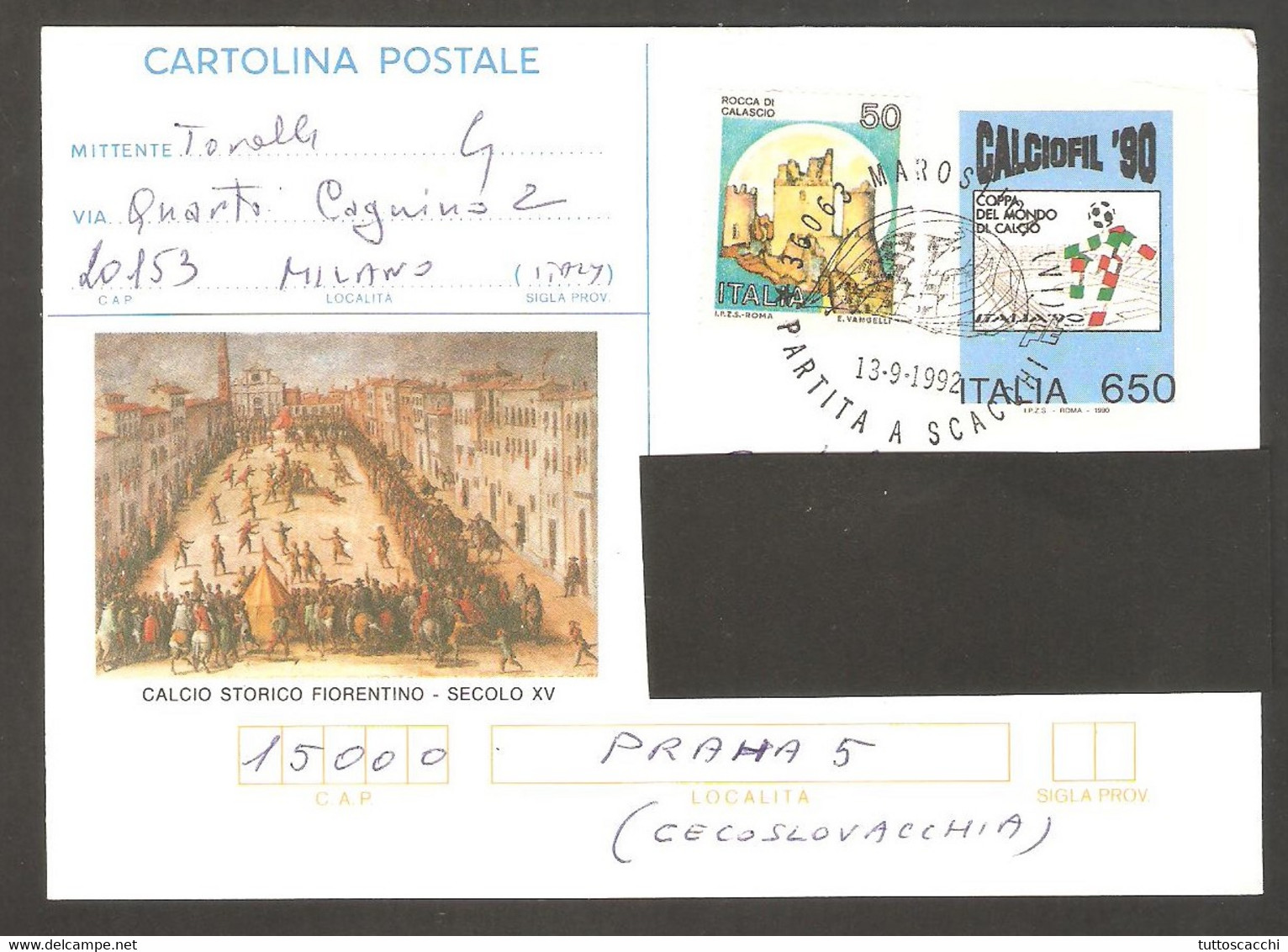 Italy 1992 Marostica - Chess Cancel On Postcard, Traveled - Echecs