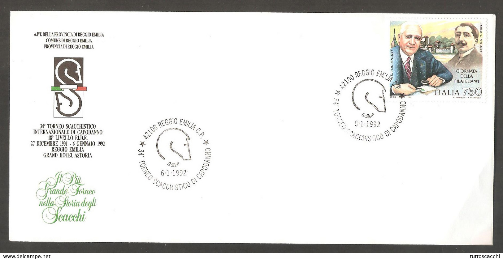 Italy 1991-1992 Reggio Emilia - Chess Cancel On Commemorative Envelope - Echecs