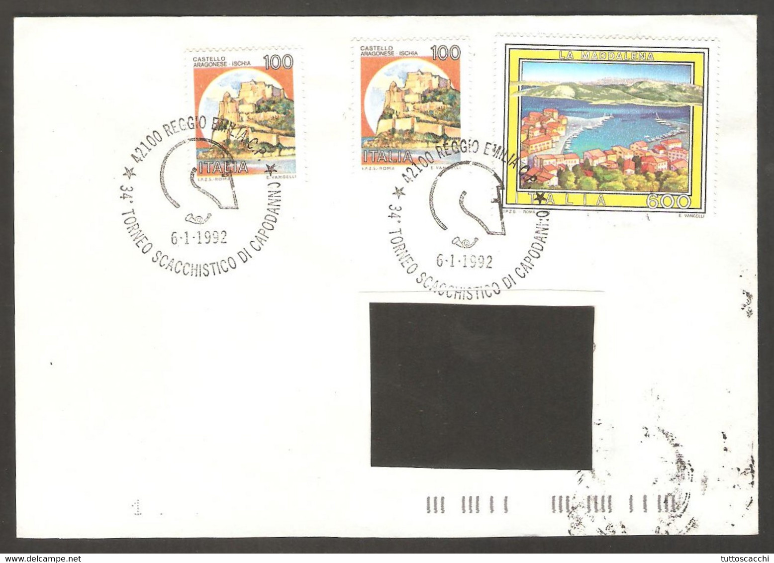 Italy 1991-1992 Reggio Emilia - Chess Cancel On Envelope, Traveled - Echecs