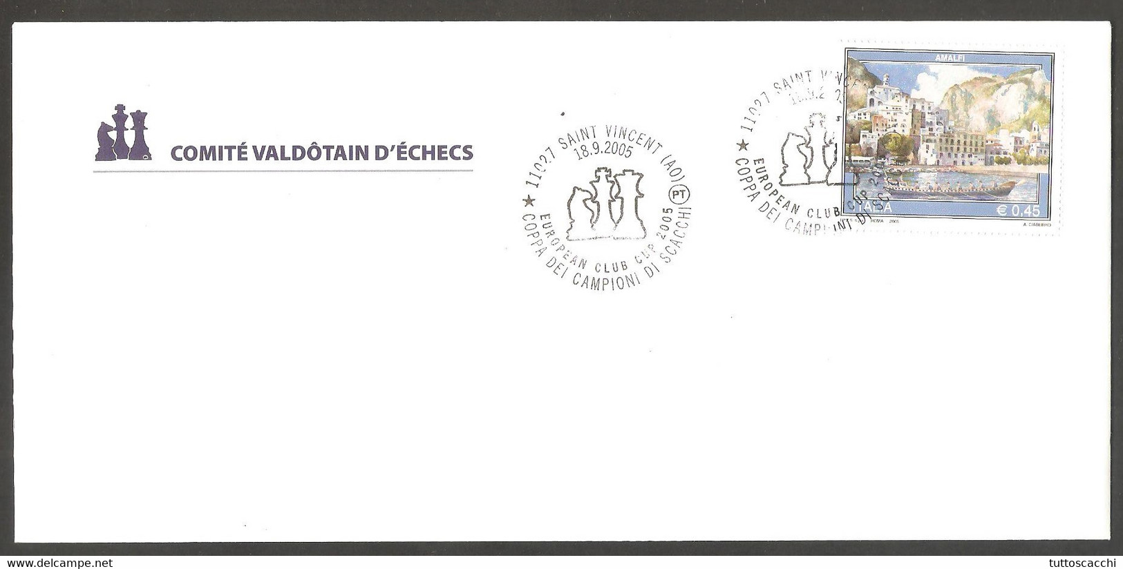 Italy 2005 Saint Vincent - Chess Cancel On Official Envelope - Echecs