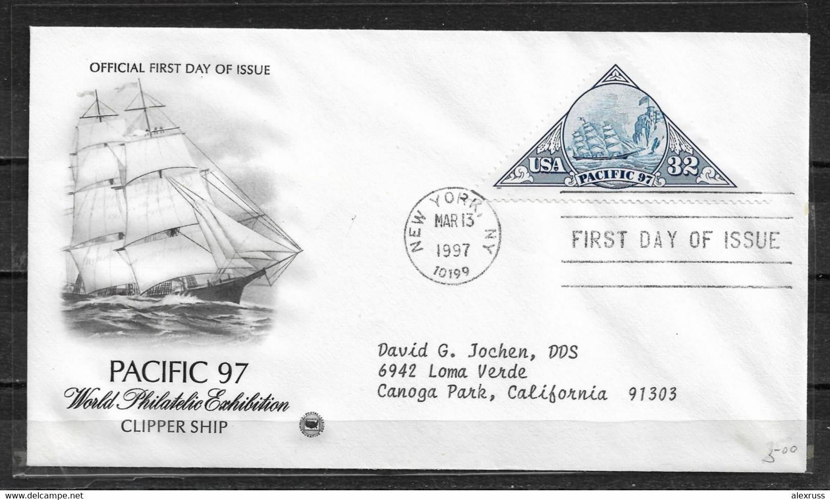 US 1997 Cachet FDC Ships, Sailing Ships,PACIFIC 97 World Philatelic EXPO, VF Rare, Very Limited  Issue!! (NR-7) - 1991-2000