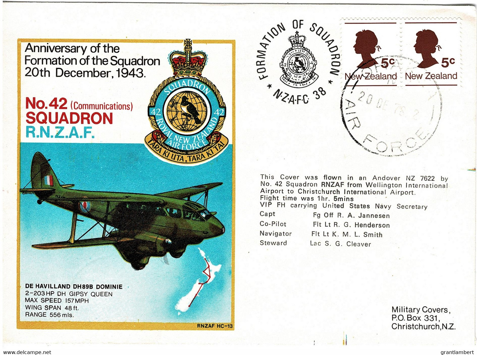 New Zealand 1973 Anniversary Of Squadron 42 Formation RNZAF Cover - Covers & Documents