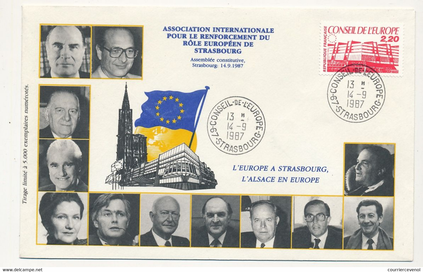 Env. Affr 2,20 Conseil Europe - Cad Idem Strasbourg 1987 - Portraits Hommes Politiques Européens - Brieven & Documenten