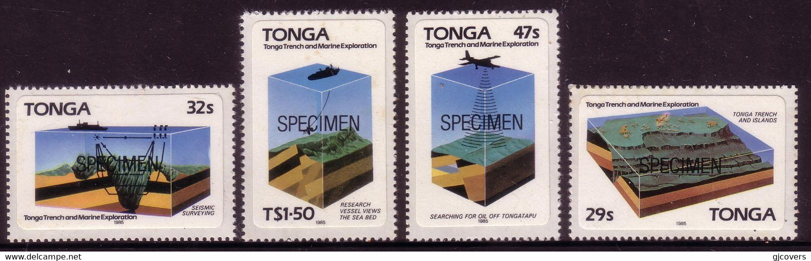 Tonga 1985 Specimen Set - Marine Survey For Earthquake And Oil - Tonga (1970-...)