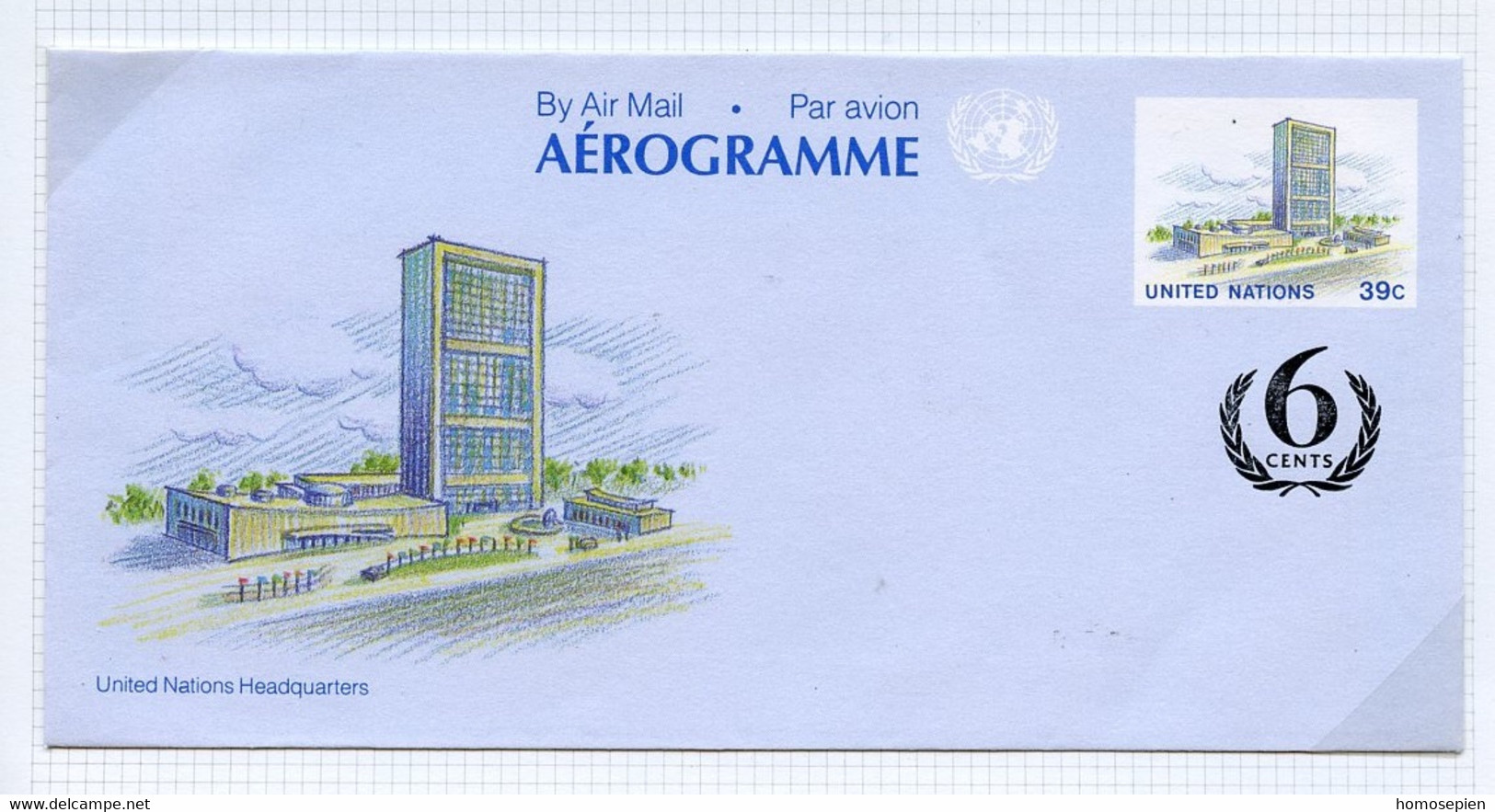 NU New York - Vereinte Nationen Aérogramme 1989 Y&T N°AE1989-01a - Michel N°LL1989-01a *** - 39c Bâtiment De L'ONU - Covers & Documents